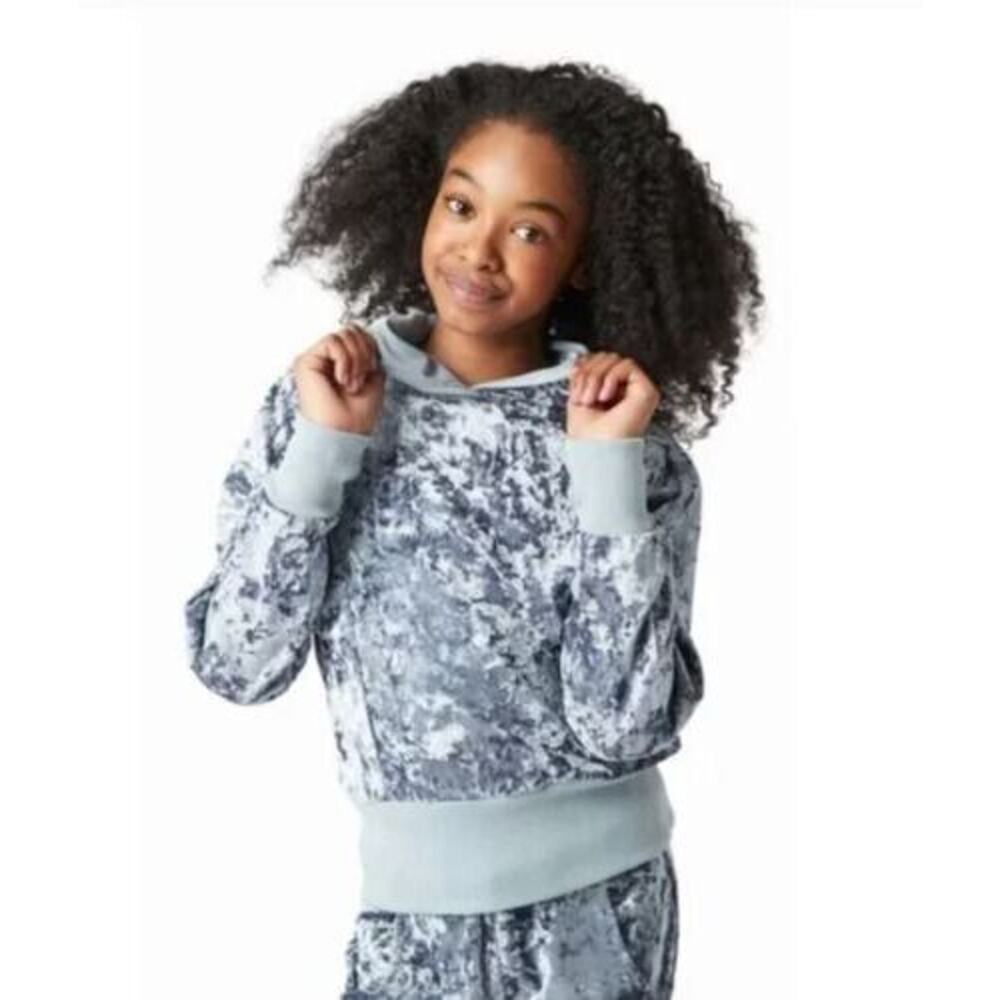 Habitual Girl Marley Crushed Velour Hooded Pullover In Grey Size 12 MSRP‎ $56